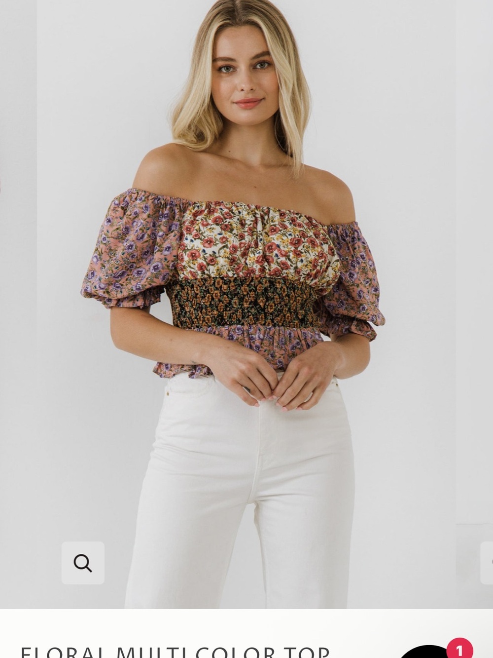 Free the Roses Multicolor Off-Shoulder Floral Crop Top